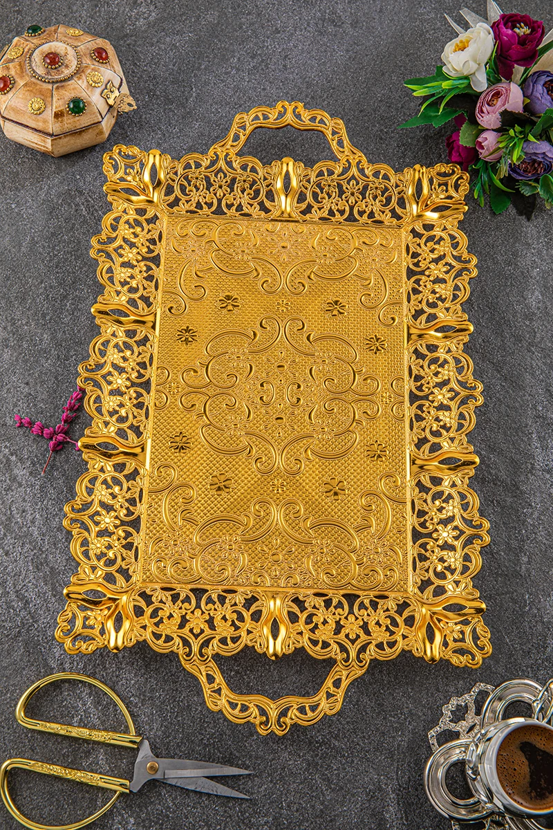 Motif rechteckiges Serviertablett für 6 Personen, goldfarben